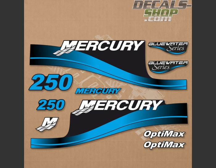 Mercury 250HP Optimax Bluewater Series Outboard Decal Kit BLUE